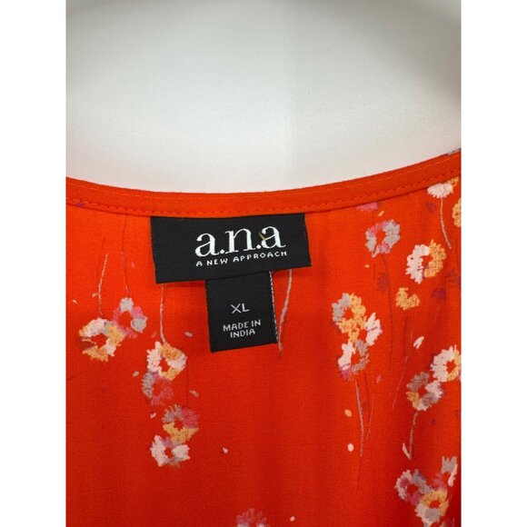 A.N.A Womens orange Floral romper size XL Short Sleeves Smocked Waist V-Neck new - Picture 5 of 6